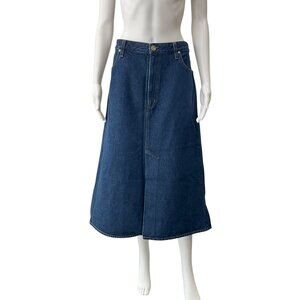 $275 Goldsign Dark Blue Long Slit Denim Skirt size 31